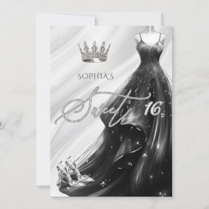 Silver Black Glitter Gnistra Dress Sweet 16 Inbjudningar