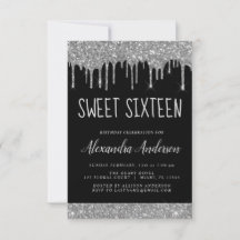 Silver Black Glitter Gnistra Elegant Sweet 16