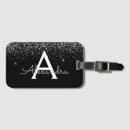 Silver Black Glitter & Gnistra Monogram Travel Bagagebricka