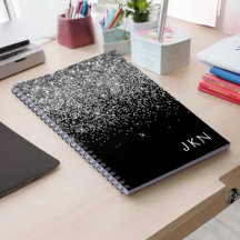 Silver Black Glitter Monogram Girly Namn Initialer