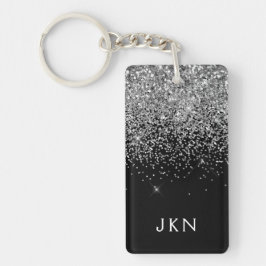 Silver Black Glitter Monogram Girly Namn Initialer Nyckelring