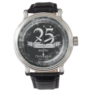 Silver Black Glitter Redigera år Bröllop Armbandsur