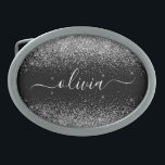 Silver Black Glitter Skriptskript, Monogram Girly<br><div class="desc">Svartvit och Silver Gnistra Glitter-skript Monogram Namn Bälte Buckle. Detta gör perfekt studenten,  söt 16 16,  18,  21,  30,  40,  50,  60,  70,  80,  90:e,  100-årsdag,  bröllop,  möhippa,  årsdag,  babydusch eller bachelorette-gåva till någon som glam lyx och chic stilar.</div>
