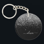 Silver Black Glitter Skriptskript, Monogram Girly<br><div class="desc">Nyckelkedjan Silver och Svarta Gnistran Glitter Skriptmonogram Namn. Det gör perfekten söt 16-årsjubileum,  bröllop,  möhippa,  årsdag,  babydusch eller bachelorette-fest för någon som glam lyxen och chic stilar i kärlek.</div>