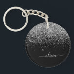 Silver Black Glitter Skriptskript, Monogram Girly<br><div class="desc">Nyckelkedjan Silver och Svarta Gnistran Glitter Skriptmonogram Namn. Det gör perfekten söt 16-årsjubileum,  bröllop,  möhippa,  årsdag,  babydusch eller bachelorette-fest för någon som glam lyxen och chic stilar i kärlek.</div>