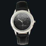 Silver Black Glitter Skriptskript, Monogram Girly  Armbandsur<br><div class="desc">Gnistra,  svart och Silver,  Glitter-skript,  Monogram Namn Watch. Det gör perfekten söt 16-årsjubileum,  bröllop,  möhippa,  årsdag,  babydusch eller bachelorette-fest för någon som glam lyxen och chic stilar i kärlek.</div>