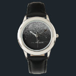 Silver Black Glitter Skriptskript, Monogram Girly  Armbandsur<br><div class="desc">Gnistra,  svart och Silver,  Glitter-skript,  Monogram Namn Watch. Det gör perfekten söt 16-årsjubileum,  bröllop,  möhippa,  årsdag,  babydusch eller bachelorette-fest för någon som glam lyxen och chic stilar i kärlek.</div>