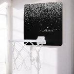 Silver Black Glitter Skriptskript, Monogram Girly  Mini-Basketkorg<br><div class="desc">Black and Silver Faux Foil Metallic Gnistra Glitter Monogram Namn Mini Basketball Ring. Det gör perfekten söt 16-årsjubileum,  bröllop,  möhippa,  årsdag,  babydusch eller bachelorette-fest för någon som glam lyxen och chic stilar i kärlek.</div>