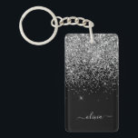 Silver Black Glitter Skriptskript, Monogram Girly  Nyckelring<br><div class="desc">Nyckelkedjan Silver och Svarta Gnistran Glitter Skriptmonogram Namn. Det gör perfekten söt 16-årsjubileum,  bröllop,  möhippa,  årsdag,  babydusch eller bachelorette-fest för någon som glam lyxen och chic stilar i kärlek.</div>