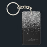 Silver Black Glitter Skriptskript, Monogram Girly  Nyckelring<br><div class="desc">Nyckelkedjan Silver och Svarta Gnistran Glitter Skriptmonogram Namn. Det gör perfekten söt 16-årsjubileum,  bröllop,  möhippa,  årsdag,  babydusch eller bachelorette-fest för någon som glam lyxen och chic stilar i kärlek.</div>