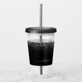 Silver Black Glitter Skriptskript, Monogram Girly  Take Away Mugg