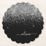 Silver Black Glitter Skriptskript, Monogram Girly  Underlägg Papper<br><div class="desc">Glitter-skript Monogram Namn Pappra Underlägg i Svarta och Silver Gnistra. Det gör perfekt studenten,  födelsedag,  bröllop,  möhippa,  årsdag,  babydusch eller bachelorette-fest till någon som glam lyx och chic stilar.</div>