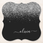 Silver Black Glitter Skriptskript, Monogram Girly  Underlägg Papper<br><div class="desc">Glitter-skript Monogram Namn Pappra Underlägg i Svarta och Silver Gnistra. Det gör perfekt studenten,  födelsedag,  bröllop,  möhippa,  årsdag,  babydusch eller bachelorette-fest till någon som glam lyx och chic stilar.</div>