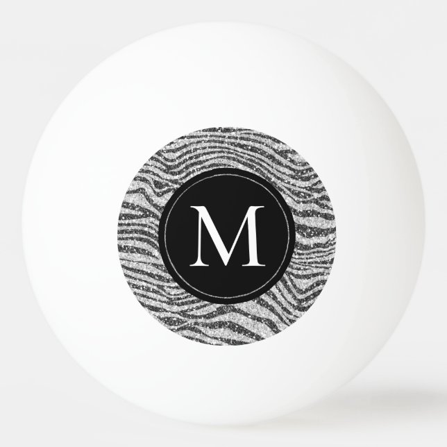 Silver Black Glitz Zebra Glitter Monogram     Pingisboll (Framsidan)