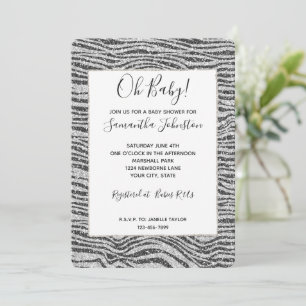 Silver Black Glitzy Zebra tryck Glitter Inbjudningar