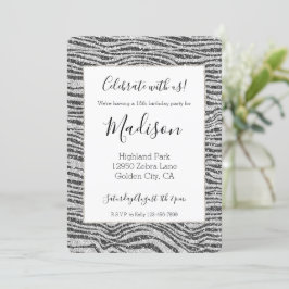Silver Black Glitzy Zebra tryck Glitter Inbjudningar