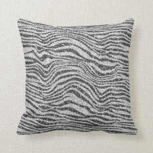 Silver Black Glitzy Zebra tryck Glitter Kudde