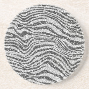 Silver Black Glitzy Zebra tryck Glitter Underlägg