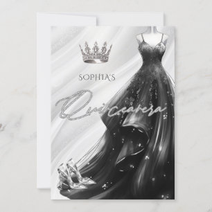 Silver Black Gnistra Dress Quinceañera Inbjudningar