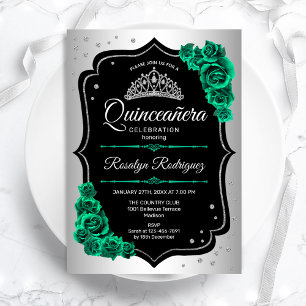 Silver Black Grönt Quinceanera Inbjudningar