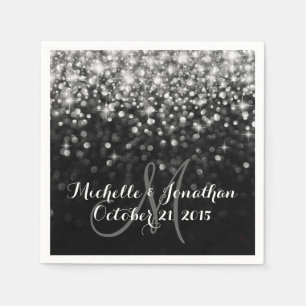 Silver Black Hollywood Glitz Glam Bröllop Napkin Pappersservett