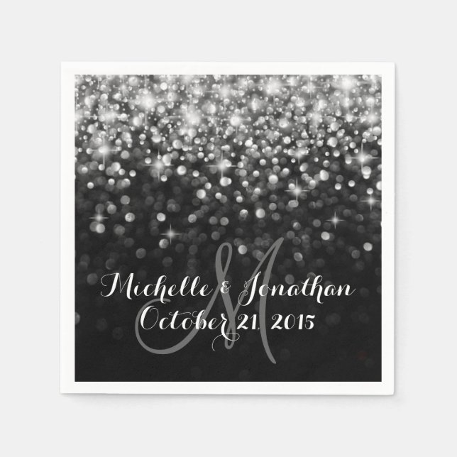 Silver Black Hollywood Glitz Glam Bröllop Napkin Pappersservett (Framsidan)
