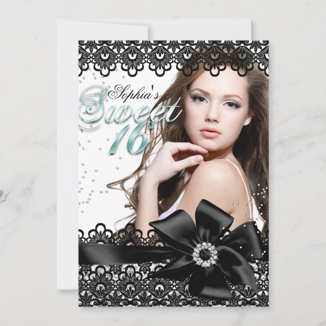 Silver Black Jade Lace Foto Sweet 16 Inbjudan (Framsida)