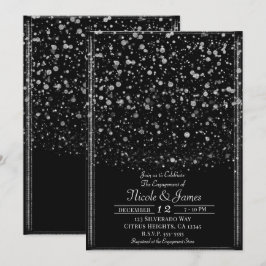 Silver & Black Konfetti Sprut Bröllopsfest Inbjudningar