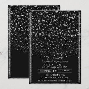 Silver & Black Konfettistänk Holiday Party Inbjudningar