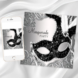 Silver Black Mask MasqueraParty Inbjudningar
