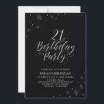 Silver & Black | Modern Chic 21:a födelsedagen Par Inbjudningar<br><div class="desc">Låt oss fira din speciella dag med den här snyggt silver-festinbjudan. Den här designen har silver-typografin chic "21:a födelsedagen Party" med gnistra grafik. Bakgrunden färg är svart,  men du kan ändra den så att den passar ditt party-tema. Fler födelsedagsinbjudningar och party-artiklar finns tillgängliga i min butik BaraBomDesign.</div>