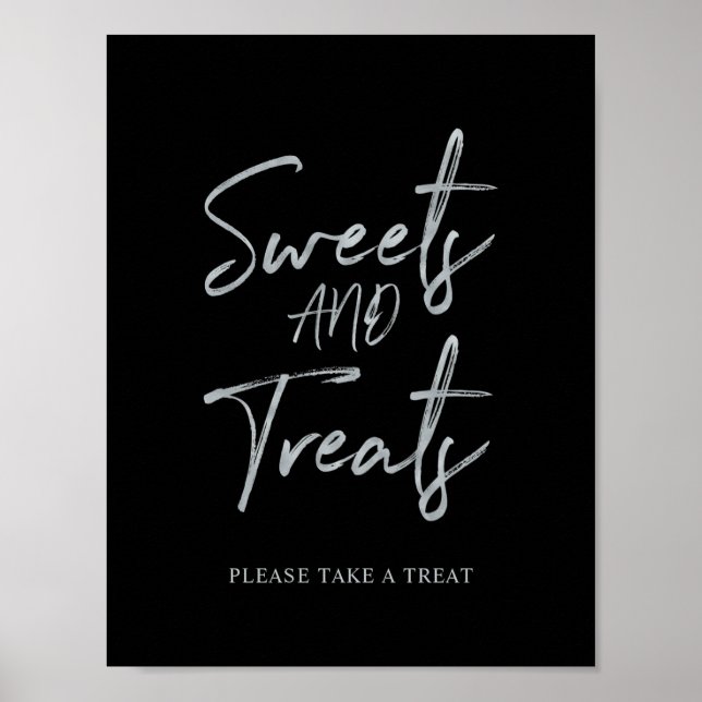Silver & Black Modern Sweets & Treats Party-tecken Poster (Framsidan)