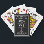 Silver Black Monogrammed Luxury Personlig Namn Casinokort<br><div class="desc">Designat i svart och faux silver innehåller den här vintage-inspirerade Art Deco-designen en blommigt/geometrisk dekoratmall och plats för ditt namn, 3 brev i monogram, kortplats och klubb - eller valfri text du vill ha. Kortdäcket har ett lyxigt, antiskt utseende. Använda de enkla mallarna som du kan använda för att lägga...</div>