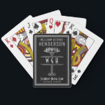 Silver Black Monogrammed Luxury Personlig Namn Casinokort<br><div class="desc">Designat i svart och faux silver innehåller den här vintage-inspirerade Art Deco-designen en blommigt/geometrisk dekoratmall och plats för ditt namn, 3 brev i monogram, kortplats och klubb - eller valfri text du vill ha. Kortdäcket har ett lyxigt, antiskt utseende. Använda de enkla mallarna som du kan använda för att lägga...</div>
