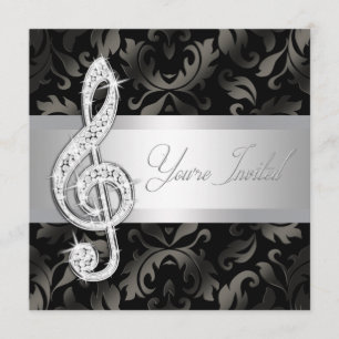 Silver Black Music Diskantnyckel Recital Inbjudnin Inbjudningar