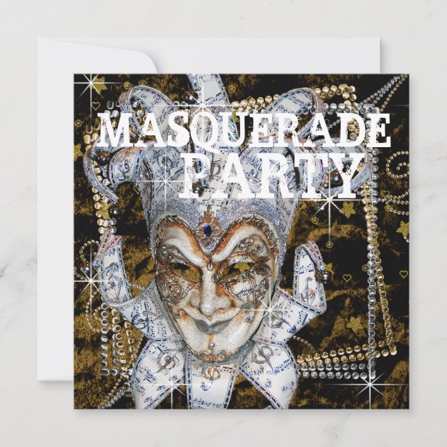 Silver Black och Guld Mask Masquerad Party Inbjudningar (Framsida)