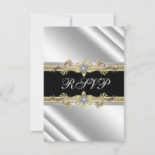 Silver Black och Guld RSVP OSA Kort (Framsida)