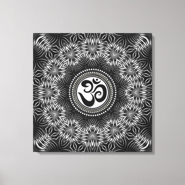Silver Black Om Sign Kärlek Mandala NewAge Canvas (Framsida)