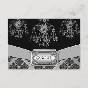 Silver & Black Ornate Chandelier Bröllop OSA Kort