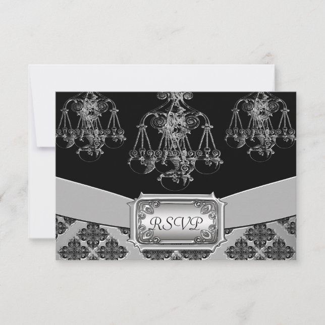 Silver & Black Ornate Chandelier Bröllop OSA Kort (Framsida)