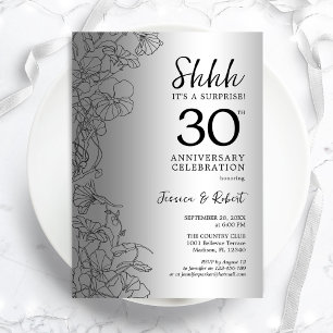 Silver Black Överraskning 30-årsjubileum Inbjudningar