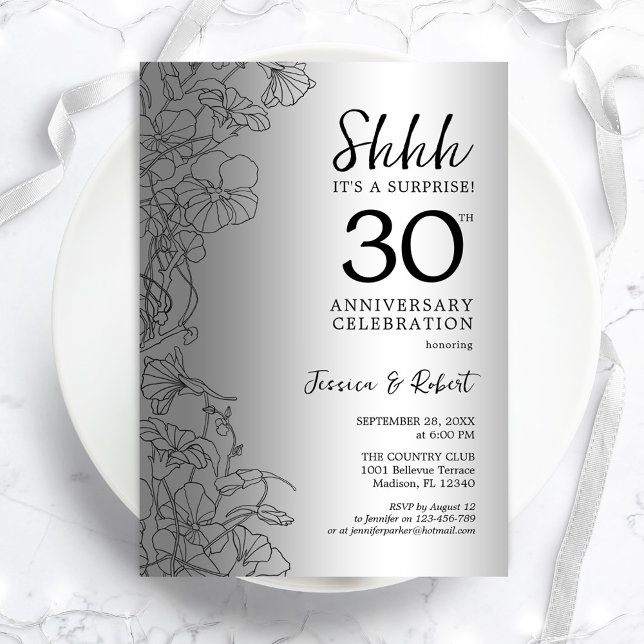 Silver Black Överraskning 30-årsjubileum Inbjudningar (Skapare uppladdad)