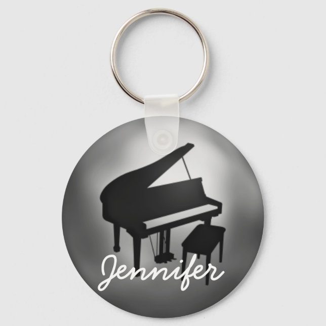 Silver Black Piano Namn Monogram Student Gift Nyckelring (Framsida)
