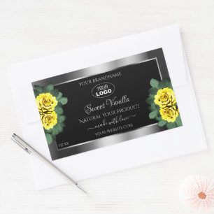 Silver Black Product Labels Gul ros med Logotyp Rektangulärt Klistermärke