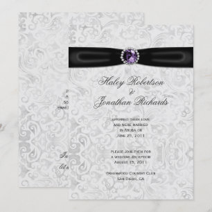 Silver Black Ribbon Lila Jewel Post Bröllop Inbjudningar