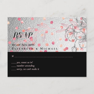 Silver Black Rosa Rosegold Confetti Bröllop Vykort