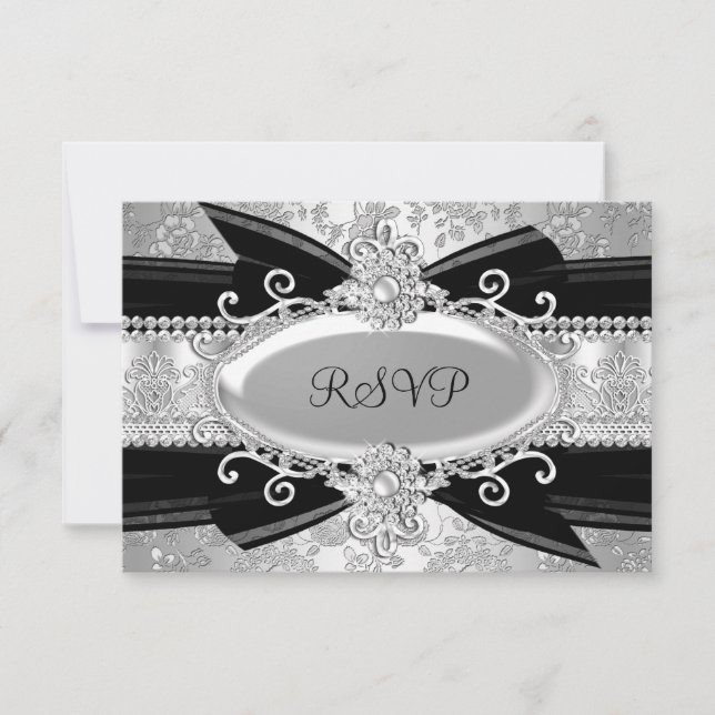 Silver Black Rose & Jewel 25-årsjubileum RSVP OSA Kort (Framsida)