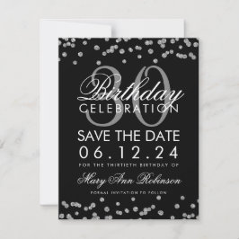 Silver Black Save Date Birthday Confetti Spara Datumet