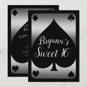 Silver & Black Spade Glam Casino Söta 16 Fests Inbjudningar