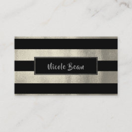 Silver & Black Stripes Chic Modern Glam Visitkort